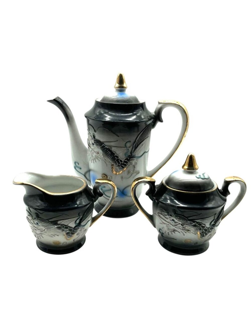 Vtg Japanese Dragon Ware Moriage Tea Set Porcelain Hand-Painted Gold Accents